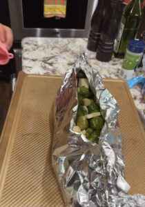 brussels sprout cooking foil boat